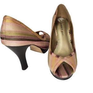Madden Girl LABAMBAA Striped Peep Toe Heels